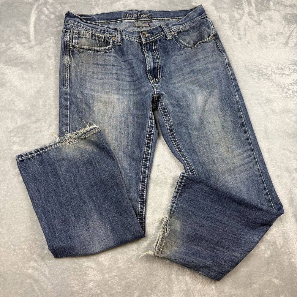 Axe & Crown Jeans Men's 36 x 32 Blue Denim Boot Fit Thick Stitch Faded